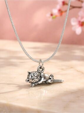925 Sterling Silver Cat Pendant Necklace